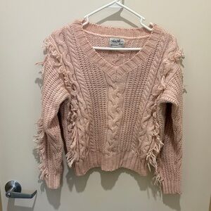 Honey Punch Pink V-Neck Cable Knit Sweater
